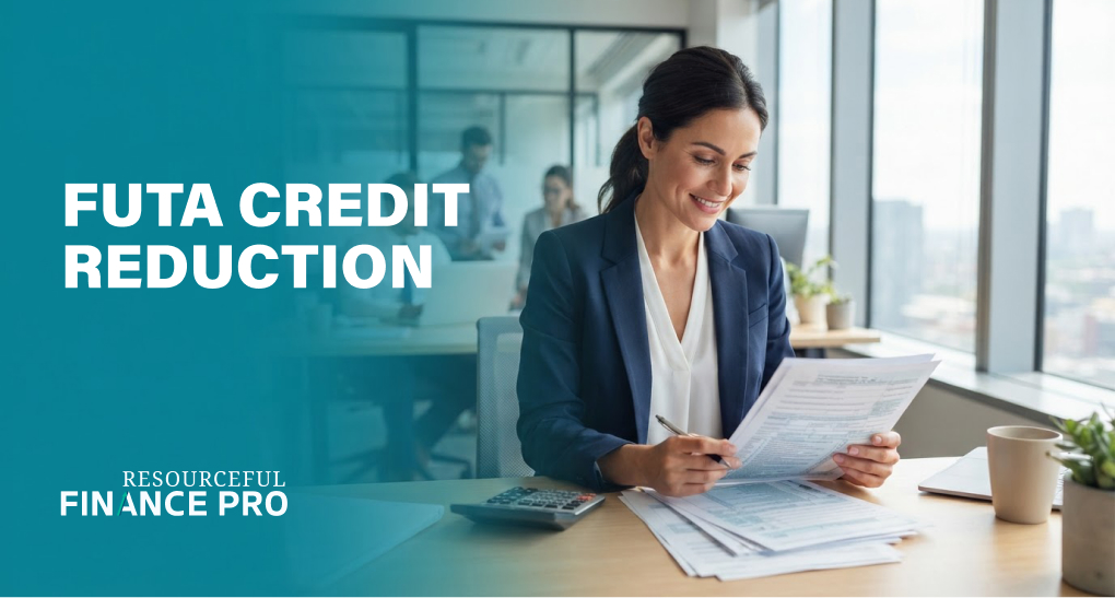 Finance professional reviews federal unemployment tax forms at an office desk — U.S. Virgin Islands FUTA credit reduction update.