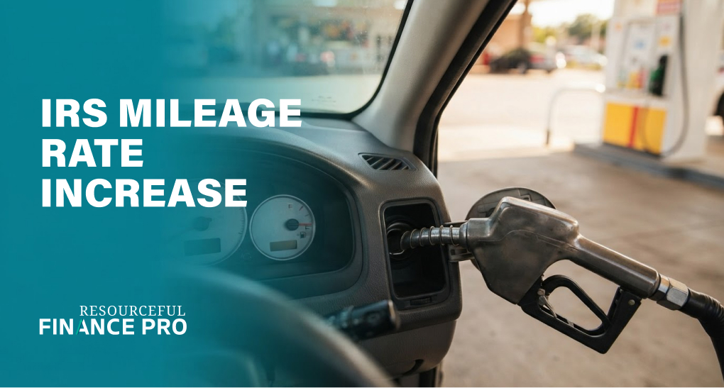 Fuel pump nozzle refuels a car beside its dashboard odometer at a gas station — IRS 2026 business mileage rate increase.