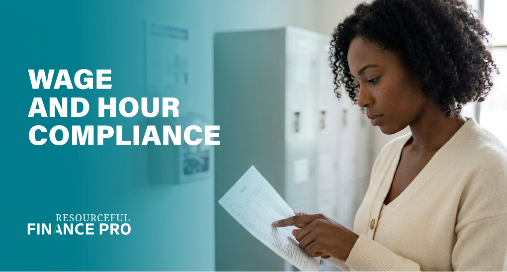Payroll manager checks a printed timesheet column by column, illustrating wage and hour compliance and time-rounding risk.