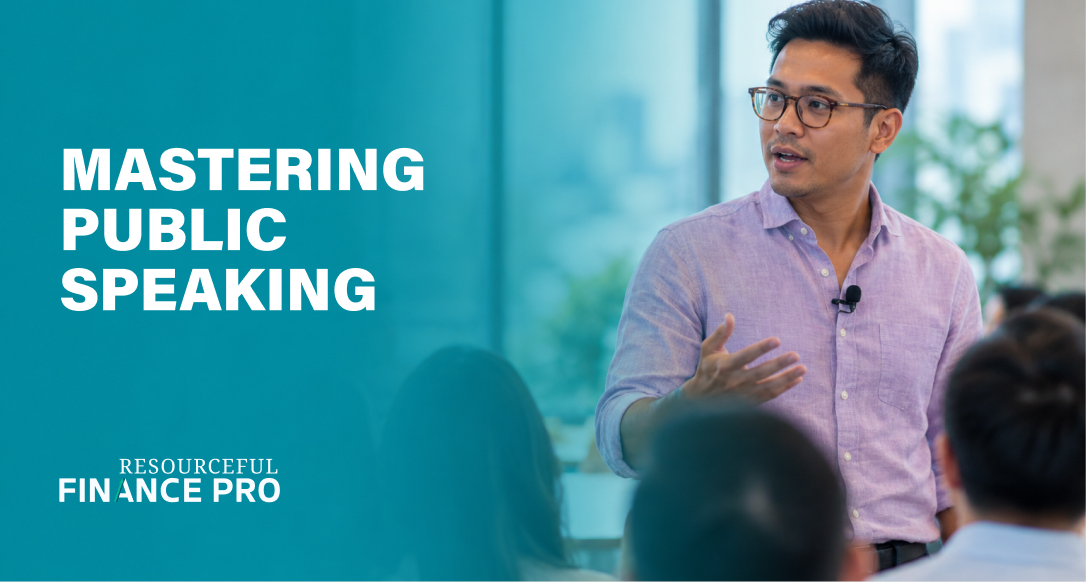 Finance professional speaking confidently to a seated audience without notes, illustrating tips for mastering public speaking