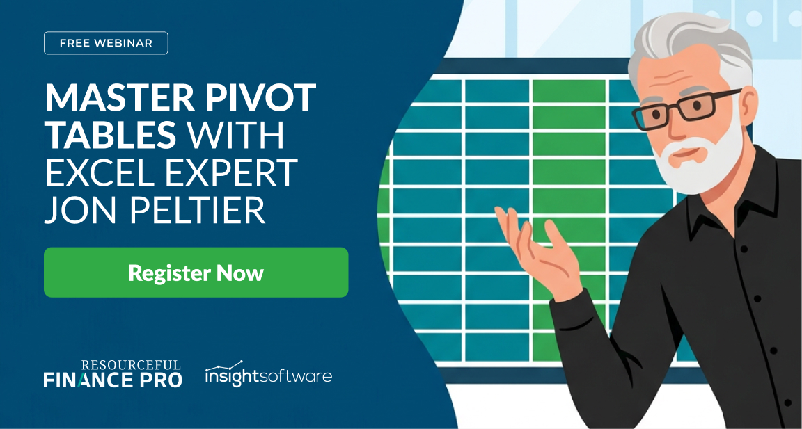 Illustration of Excel expert Jon Peltier gesturing at a large spreadsheet grid on a monitor: master pivot tables webinar